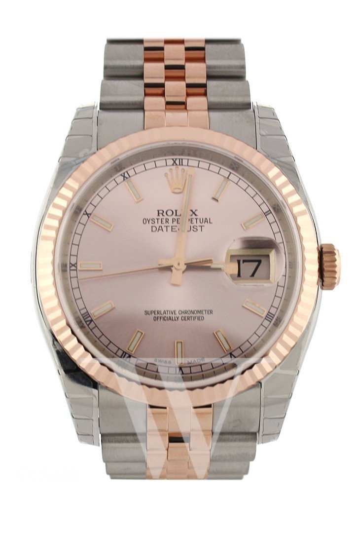 Datejust 36 Pink Dial Fluted Steel and 18k Rose Gold Jubilee Watch 116231