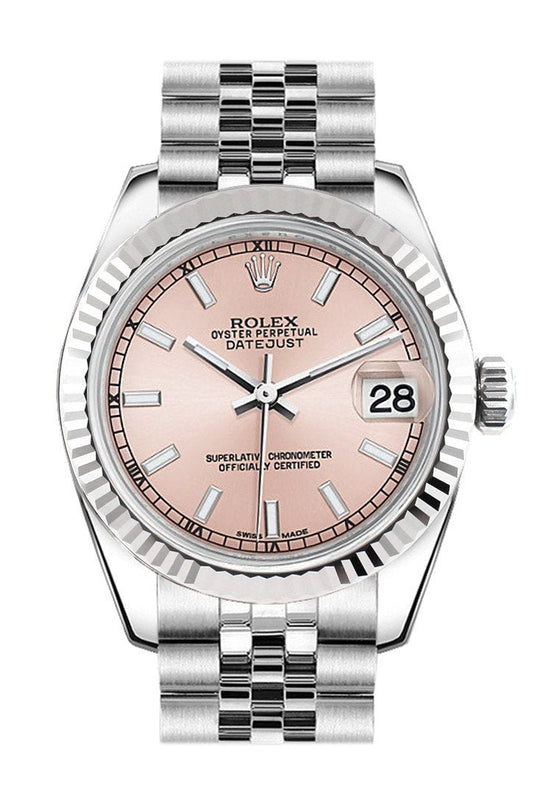 Datejust 31 Pink Dial White Gold Fluted Bezel Jubilee Ladies Watch 178274