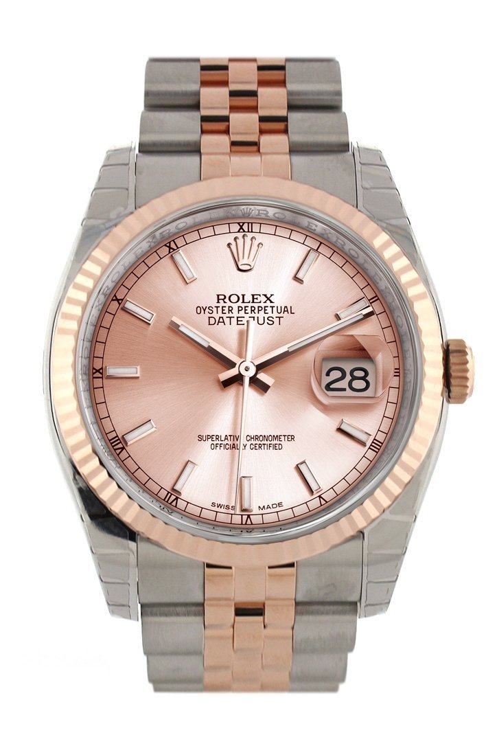 Datejust 36 Pink Dial Fluted Steel and 18k Rose Gold Jubilee Watch 116231