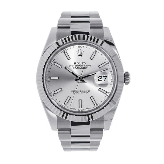 Datejust II Stainless Steel White Gold Silver Index Dial Watch 116334