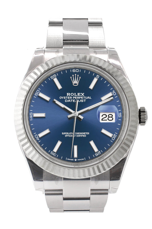 Datejust 41 Blue Dial White Gold Fluted Bezel Mens Watch 126334