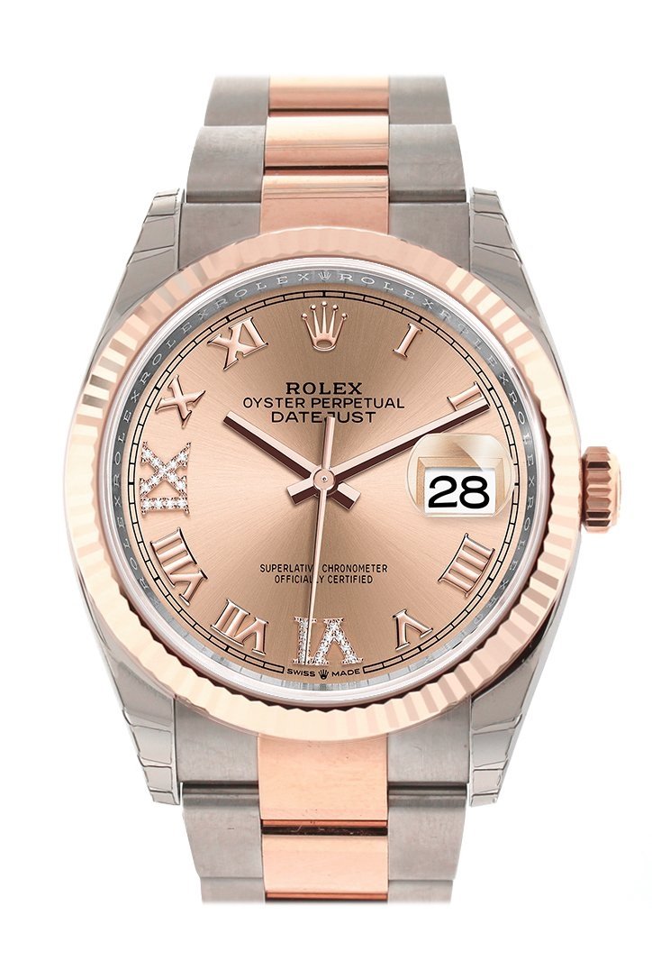 Datejust 36 Rose Set with Diamonds Dial Fluted Rose Gold Two Tone Watch 126231 NP