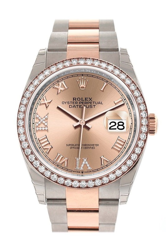 Datejust 36 Rose Set with Diamonds Dial Diamond Bezel Rose Gold Two Tone Watch 126281RBR 126281 NP