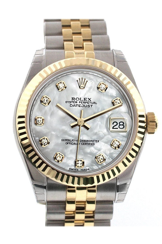 Datejust 31 Mother of Pearl Diamonds Dial Fluted Bezel 18K Gold Two Tone Jubilee Ladies 178273