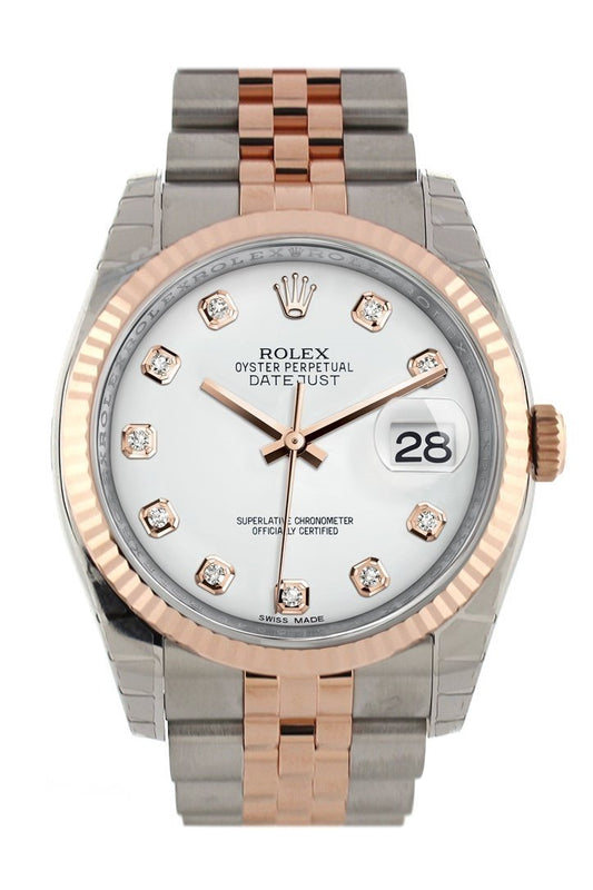 Datejust 36 White set with diamonds Dial Fluted Steel and 18k Rose Gold Jubilee Watch 116231
