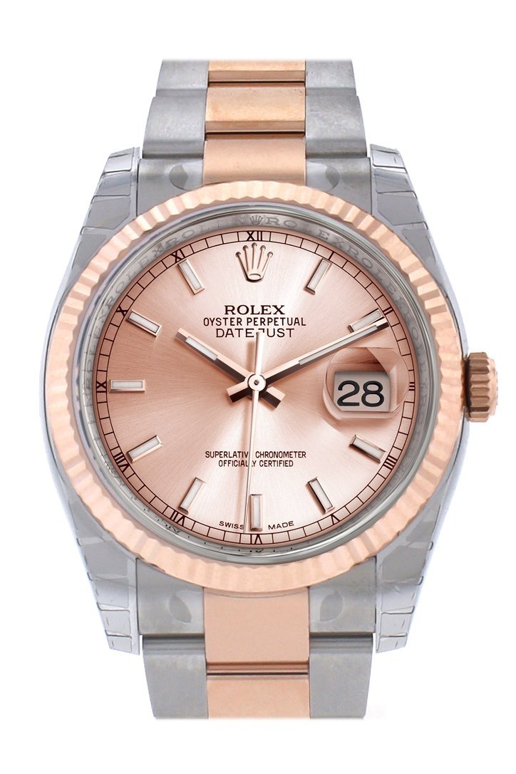 Datejust 36 Pink Dial Fluted Steel and 18k Rose Gold Oyster Watch 116231